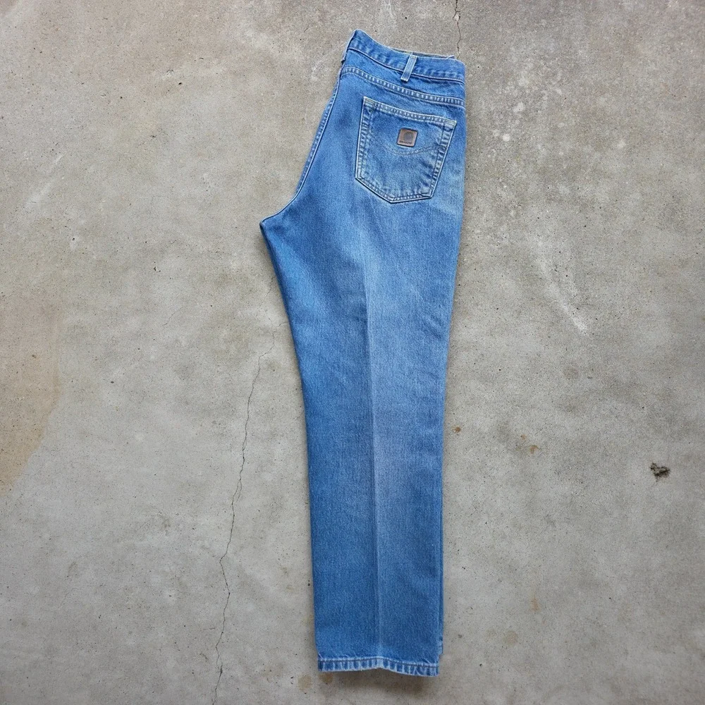 Carhartt Jeans Mens 38x30 Blue B18 Faded Distrssed Workwear Traditional‎ Fit